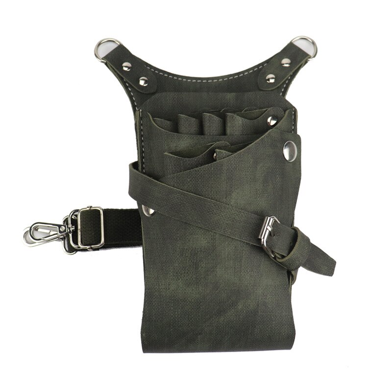 Pu Lederen Tas Case Voor Opslaan Kappers Gereedschap Schaar Clips Holster Kammen: Army Green