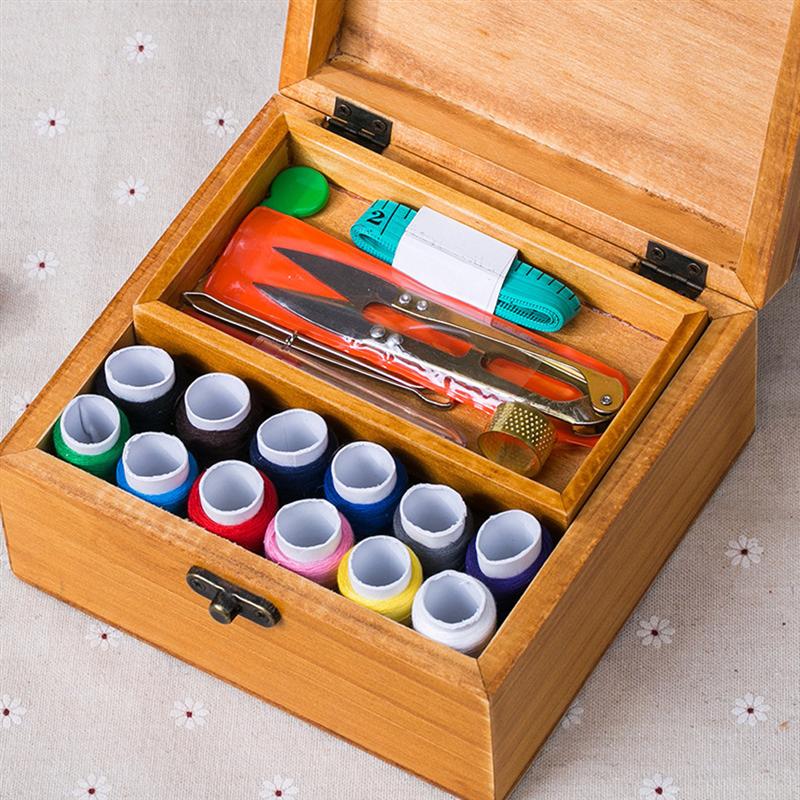 Caja de madera para costura, Artículos y accesorios para costura, caja de trabajo para reparación, suministros de costura, caja de almacenamiento, almacenamiento de herramientas de costura