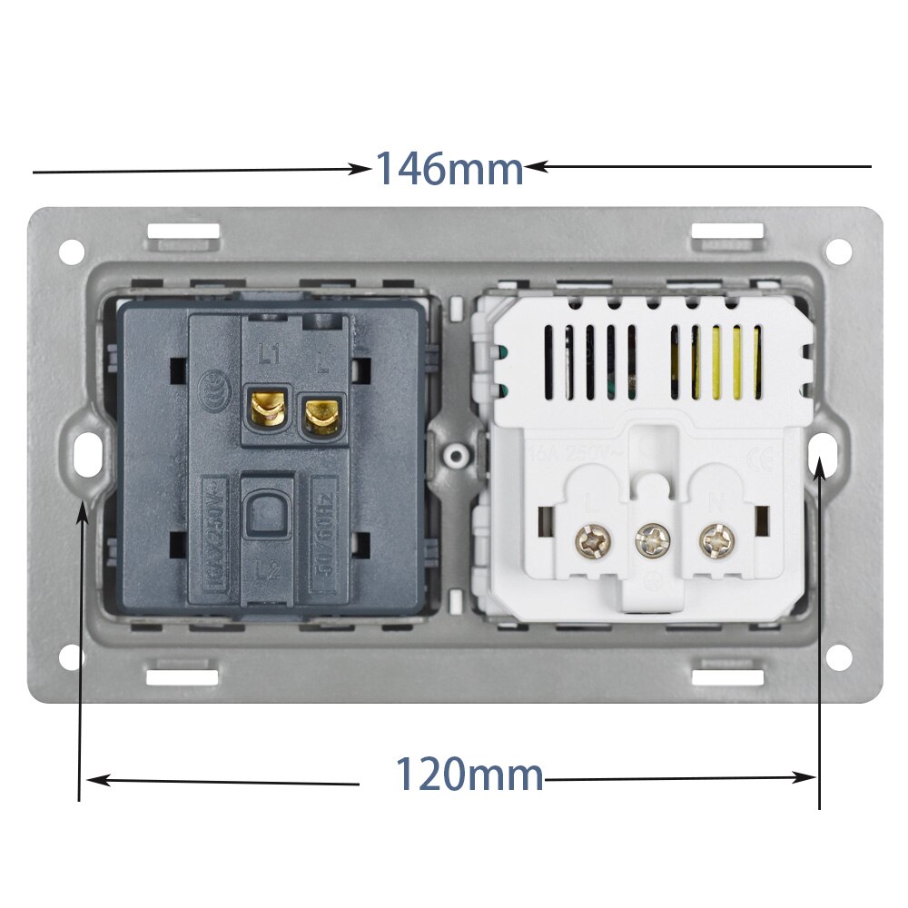 Wall Socket Rocker Push Button Light Switch EU Plug Sockets Electric Outlets 220V 16A Dual USB Charge 146*86 Crystal Glass Panel