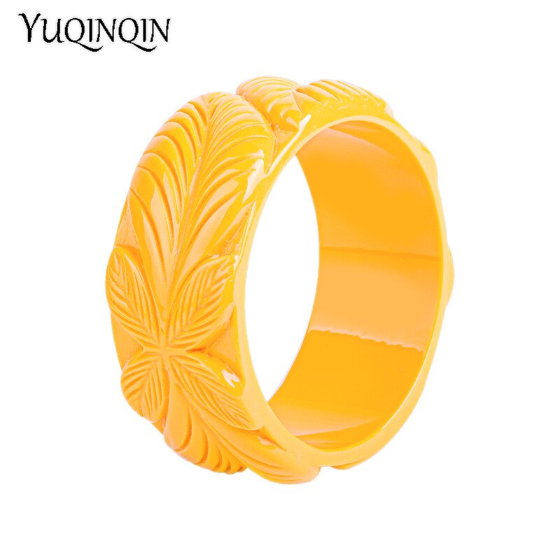 Trendy Resin Cuff Engraved Flowers Bracelets Bangles for Women Acrylic Wide Bracelets Female Simple Charm Jewelry