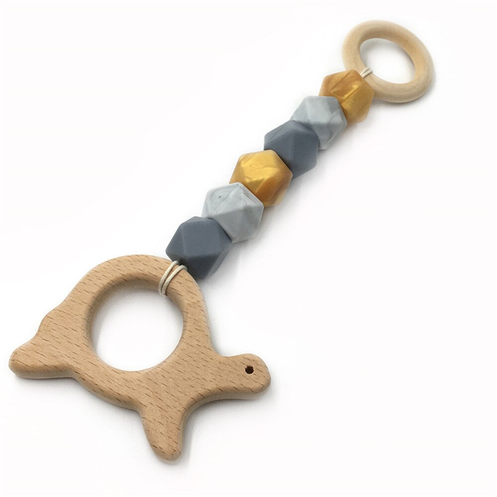 Mordedor de madera para bebé, juguete con cuentas de dentición con de ganchillo de zorro, erizo, elefante, pájaro, juguete para niños, pulsera con cadena para dentición: 12