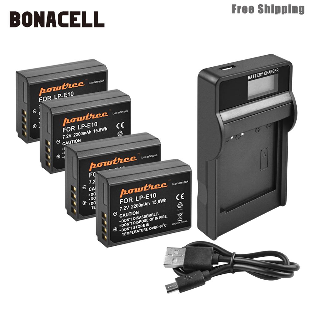 Bonacell 2200mAh LP-E10 LP E10 LPE10 Camera Batterij + LCD Oplader Voor Canon 1100D 1200D 1300D Rebel T3 T5 KUS X50 X70 Batterij L50