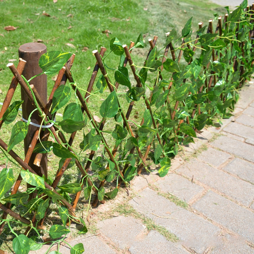 Artificial Garden Plant Fence Privacy Fence Screen Expanding Leaf Trellis Wooden Hedge Fence for Outdoor Garden Decor