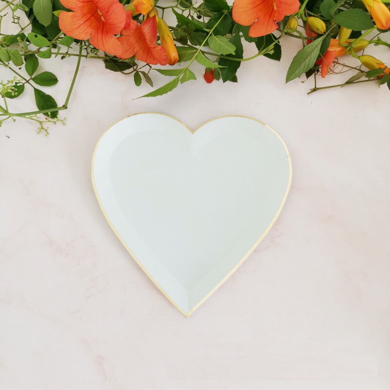 Bruiloftsdecoratie, feestbenodigdheden, wegwerpservies, verjaardagsfeestdecoratie, blauwe hartvormige papieren borden, papieren bekertjes: 8 stuks 7 inch