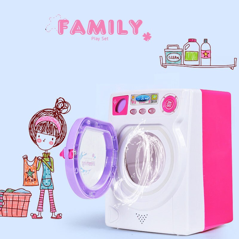  Juguete de lavadora para niños, juego de lavadora y secadora  con luces y música, juguete doméstico de juego de simulación para niños,  mini lavadora para regalo de cumpleaños de niños (rosa) 