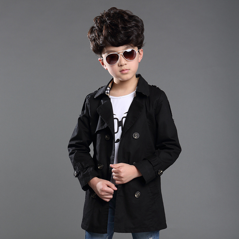 Garçon Trench Coat avec ceinture à manches longues vêtements d'extérieur enfants coupe-vent enfants Trench Coat noir et kaki vêtements d'extérieur 4-16Y
