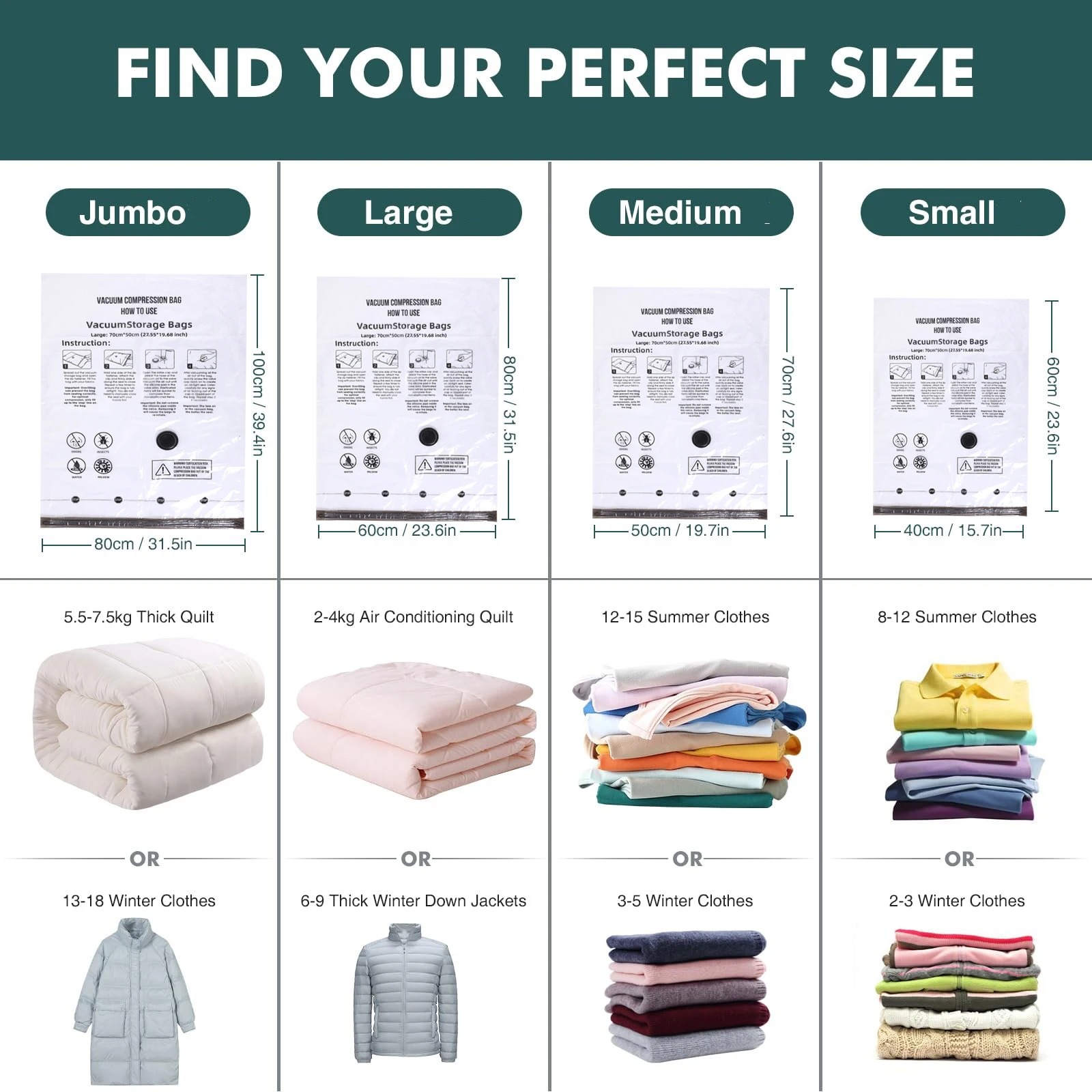 Bolsas de almacenamiento al vacío, ahorrador de espacio, comprimidas para ropa, artículos cómodos y organizador de mantas