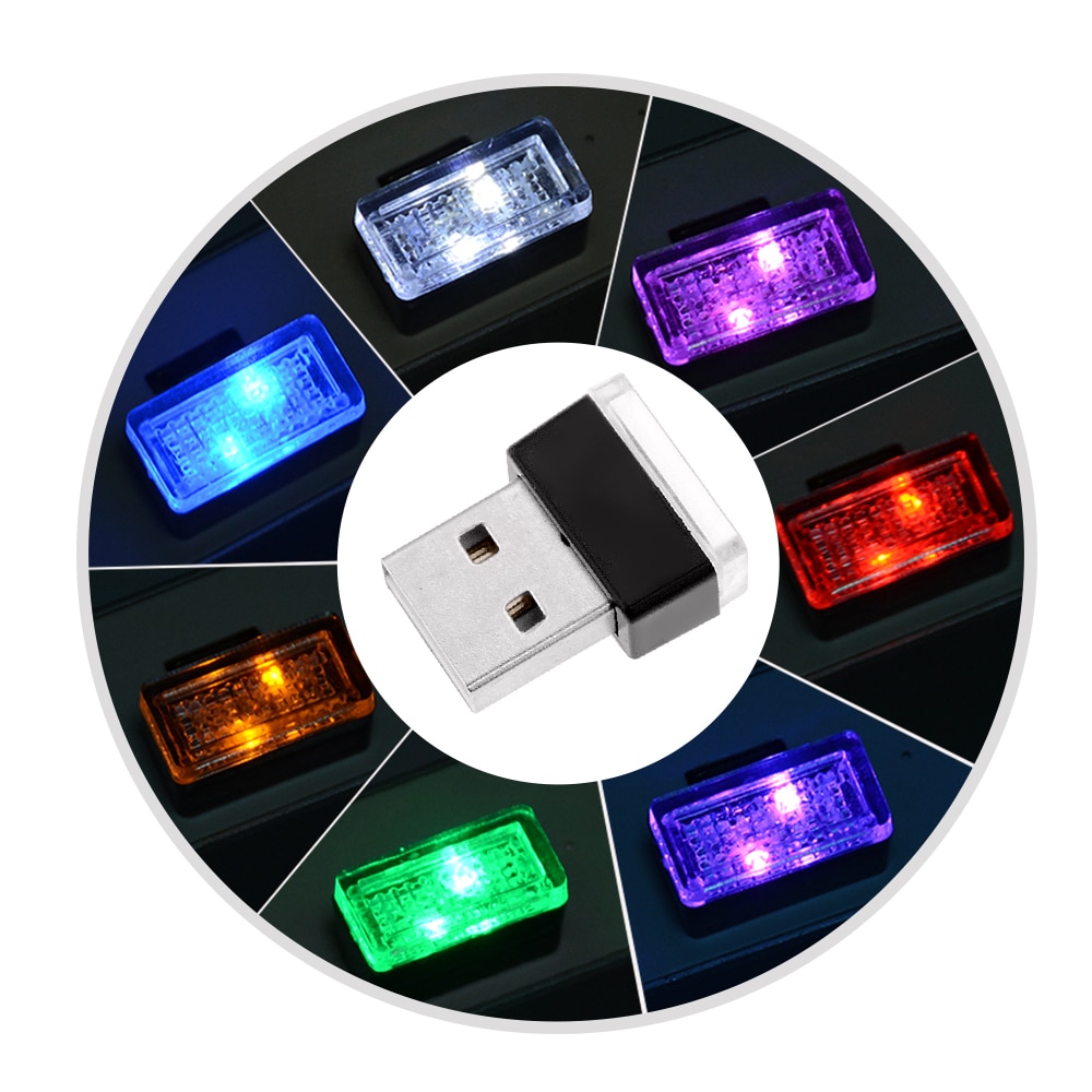 Mini usb lys led modellering bil ambient light neon interiør lys bil smykker  (7 typer lyse farger)
