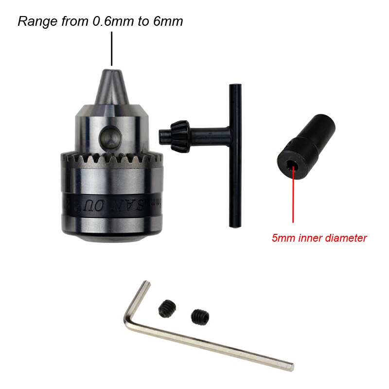 Mini Electric Drill Chuck 0.6-6mm Mount B10 Taper Connector Rod Motor Shaft Chuck For Drill With Adapter Key Wrench Power Tool: Chuck Shaft 5mm
