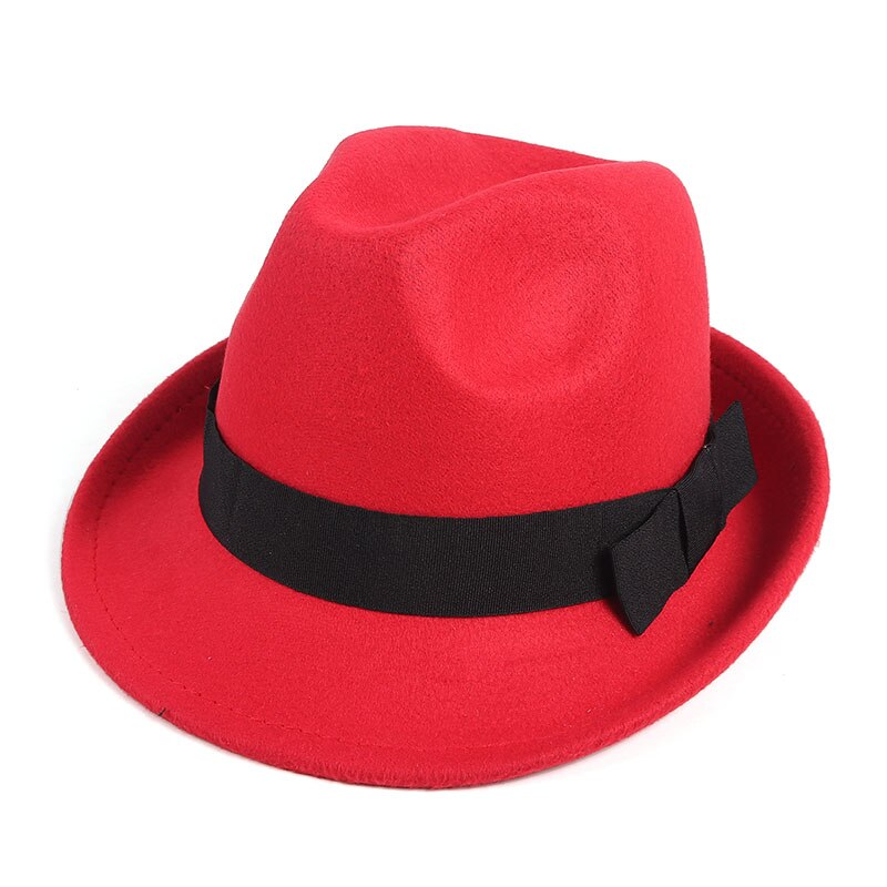 Efterår vinter fedora hatte mænd kvinder følte trilby hat udendørs jazz hat panama sort uld chapeu fedora: Rød