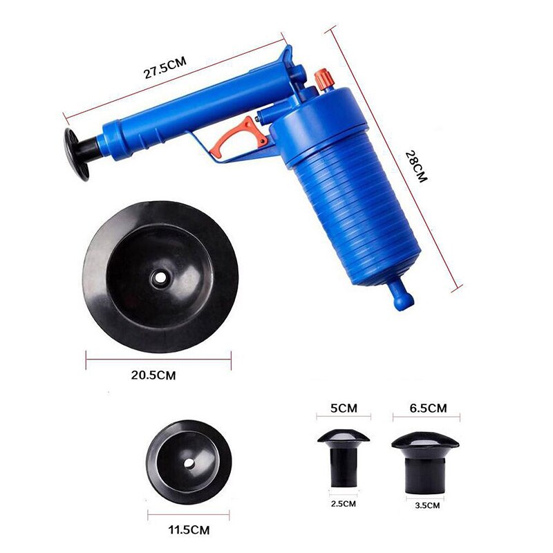 Air Drain Blaster Pressure Pump Cleaner Home High Pressure Unclogs Toilet Hand Powered Plunger Set