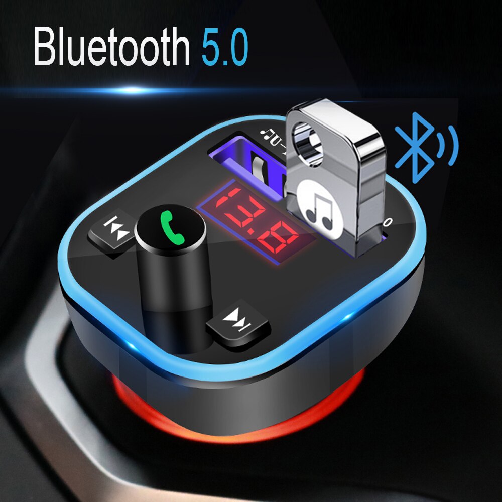 Bluetooth 5.0 Fm-zender Autolader Dual Usb-poort Fm Modulator MP3 Speler Auto Aansteker Bluetooth Handfree Bellen