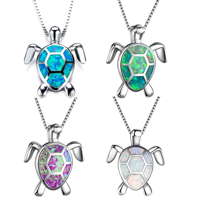 FDLK-collier avec pendentif tortue de mer, opale bleue, à la , pour femmes, bijoux de plage, Animal pour mariage, océan, idée