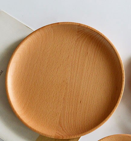 Vajilla de cocina, platos de mantequilla de pan de estilo japonés, plato redondo de madera maciza para ensalada de frutas, pan, postre, tazón, bandeja: 13x13x2cm Beech