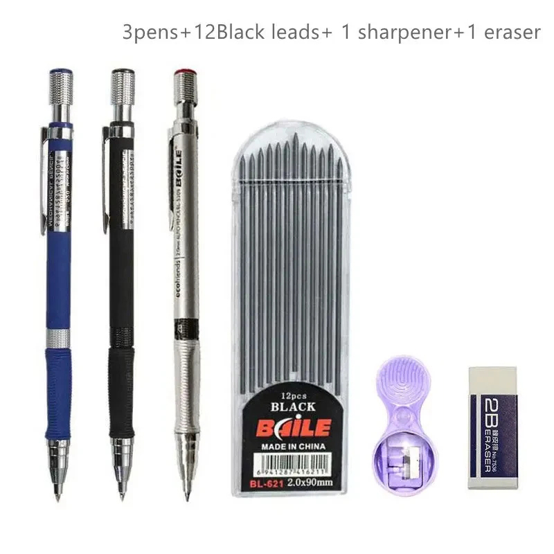 2.0mm Mechanical Pencil Set 2B Automatic Pencils with Color/Black Lead Refills for Draft Drawing, Writing, Crafting, Art Sketch: light green