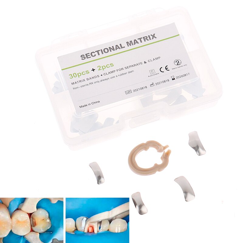 Sistema de matriz seccional Dental, banda de matriz seccional Dental, sujeción de resina/anillo separado, herramientas de dentista, 32 unids/set por juego: Default Title