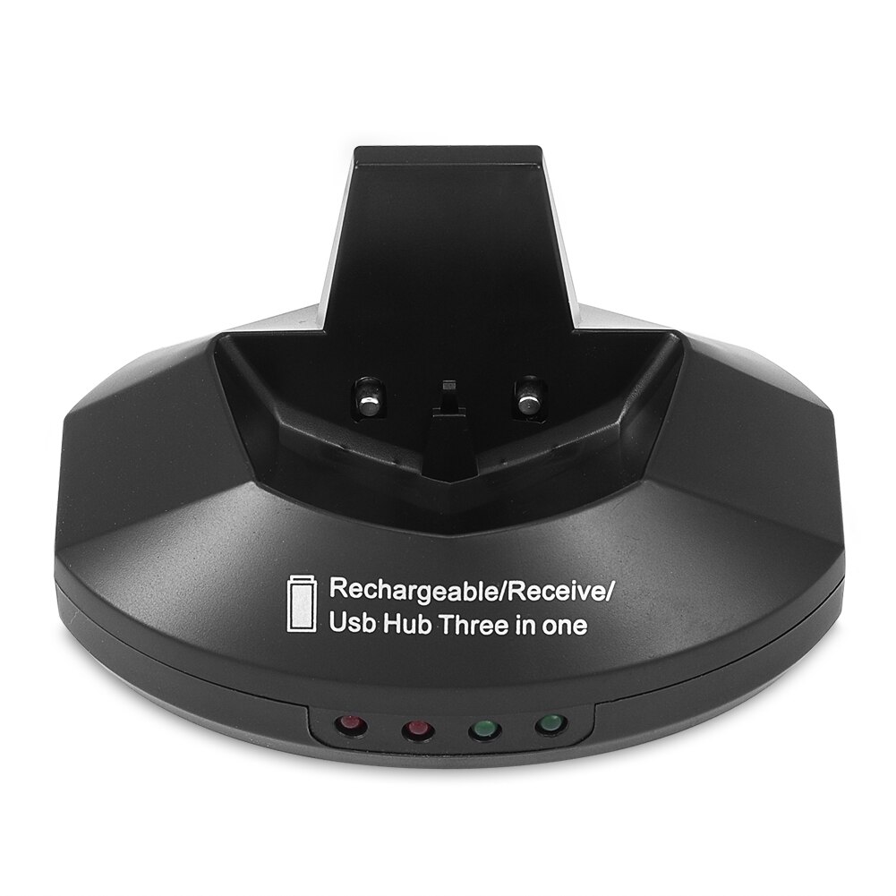2.4GHz Rechargeable Wireless Optical Mouse Gaming Mice w/ Charging Dock Stand USB Hub Black