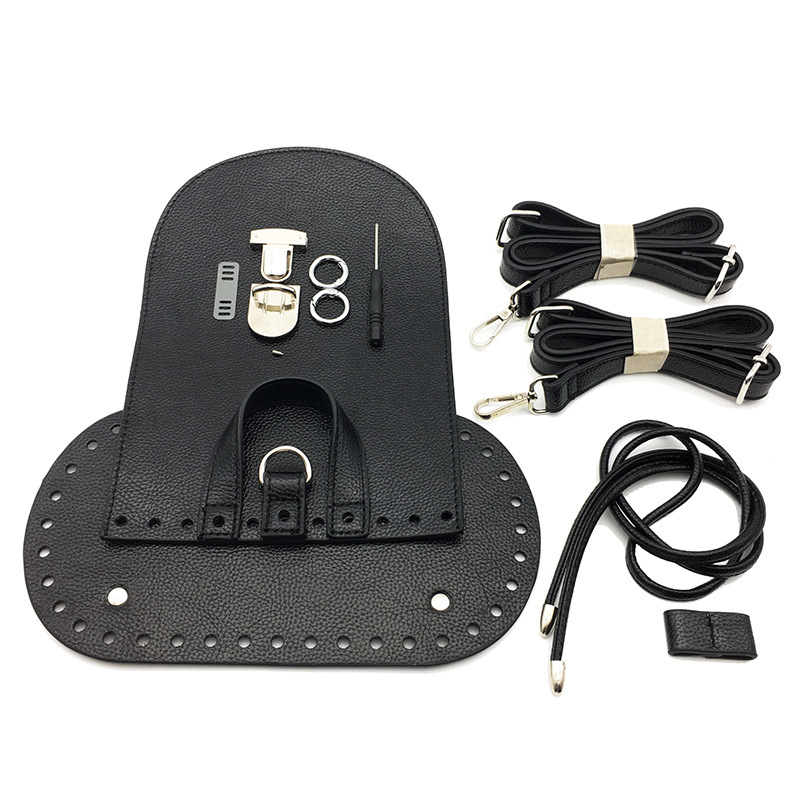 Bolso de mano de con correa para el hombro, conjunto de bolsos tejidos de cuero con accesorios de Hardware, mochila hecha a mano DIY: Negro
