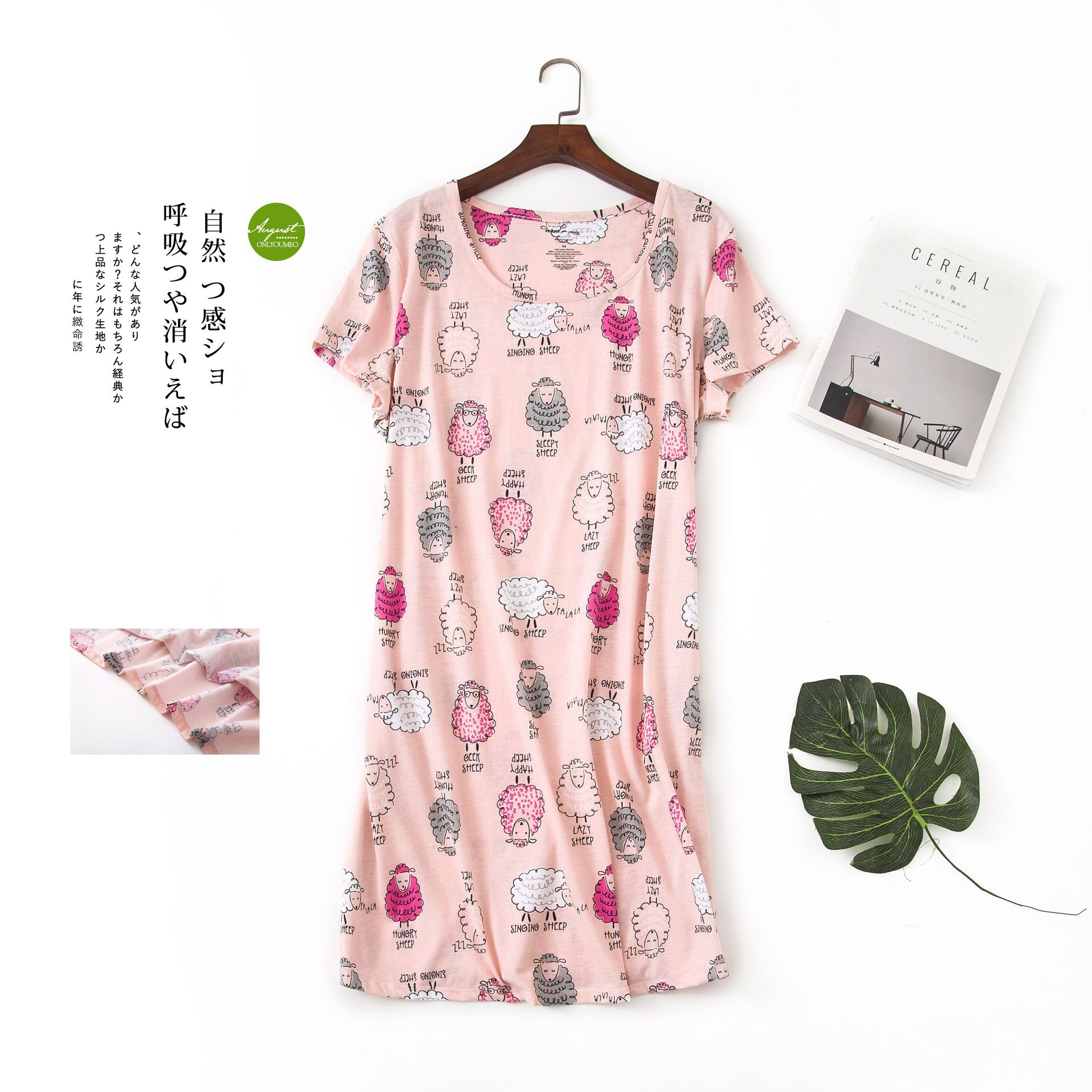 Women's short sleeved nightgown cartoon cat print summer home wear clothes nightdress: 01 / M