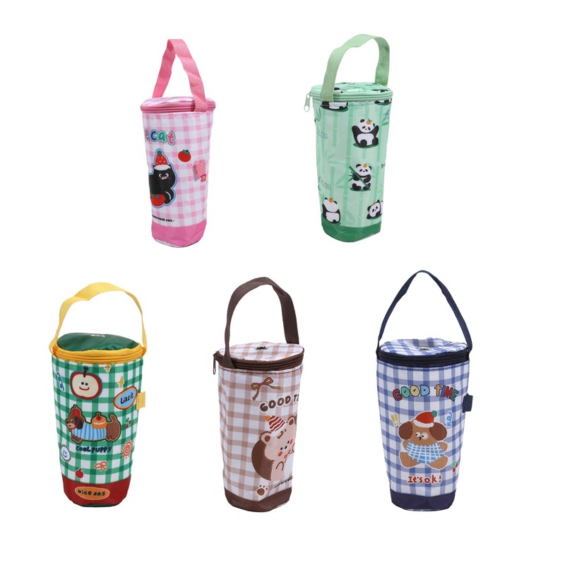 Bolsa de mano portátil para té de la leche, bolsa de preservación del calor, cubierta de taza aislada, bolsa para paraguas, bolso, accesorios para bebidas y acampada: green