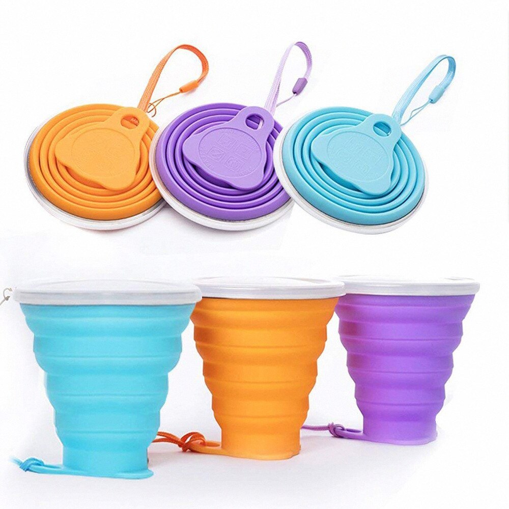 Opvouwbare bekers 270ml bpa-vrije waterbekers van voedingskwaliteit, reisbeker van siliconen, intrekbaar, gekleurd en draagbaar, voor buitengebruik, koffiebeker
