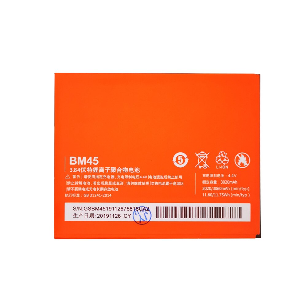 1 Pcs BM45 Bm 45 3020 Mah Backup Telefoon Batterij Voor Xiaomi Redmi Note 2 Hongmi Redrice Note2 Smartphone