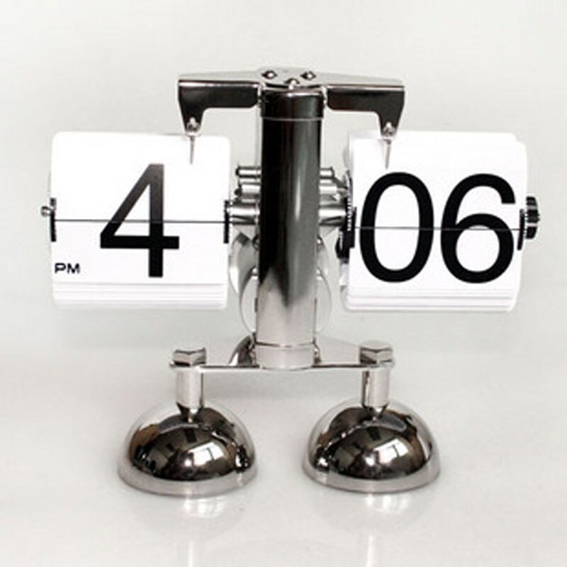 Table Clock Small Scale Retro Flip Over Desk Clocks Stainless Steel Flip Internal Gear Operated Quartz Clock: 3
