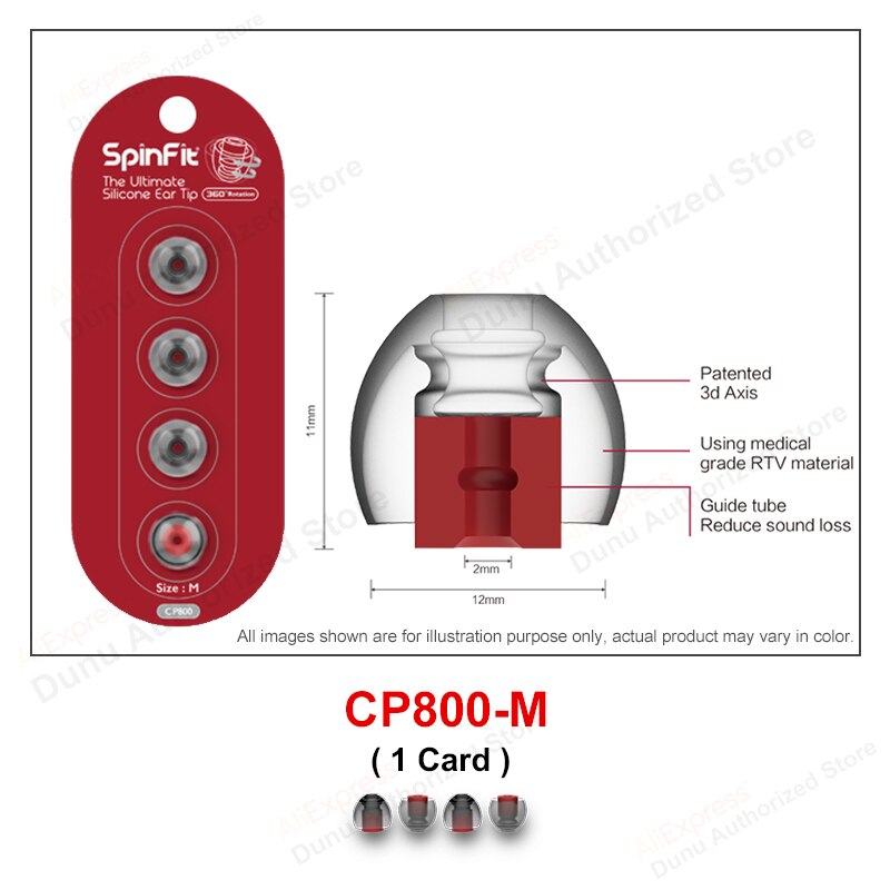 Dunu Spinfit CP100 CP800 CP145 (1 Kaart) gepatenteerde 360 Graden Gratis Rotatie Siliconen Oordopjes CP100 CP-100 CP-145 CP-800 (2 Pairs): CP800 M (1card)