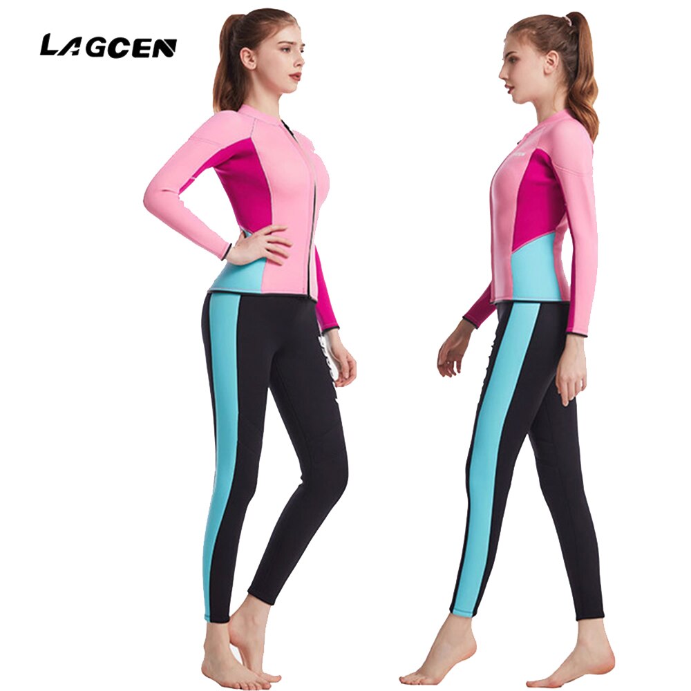 Traje de neopreno de manga larga para mujer, traje de buceo de 2,5 MM, conjunto de 2 piezas para surf y esnórquel, cálido y frío