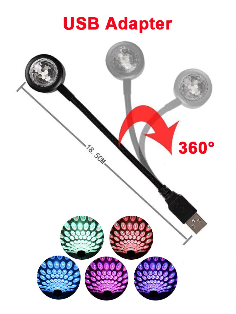 Proyector LED de bola de discoteca para niños, luces de con sonido activado para coche, club nocturno, decoración de habitación, de cumpleaños: USB
