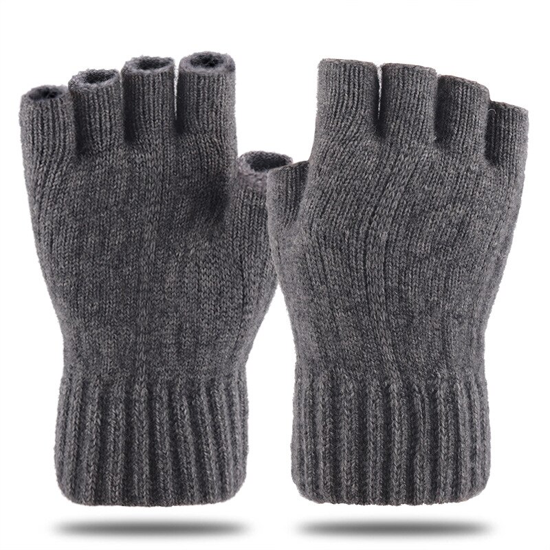 Vinter cashmere uld halvfingerhandsker kvinder og mænds strikkede fingerløse handsker efteråret holder varme vanter: Dyb grå