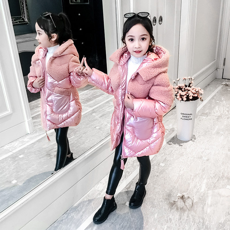 Thick Warm Girls Winter Kids Metallic Quilted Jackets Waterproof Parka For Girls Shiny Metallic Pink Outerwear Coat