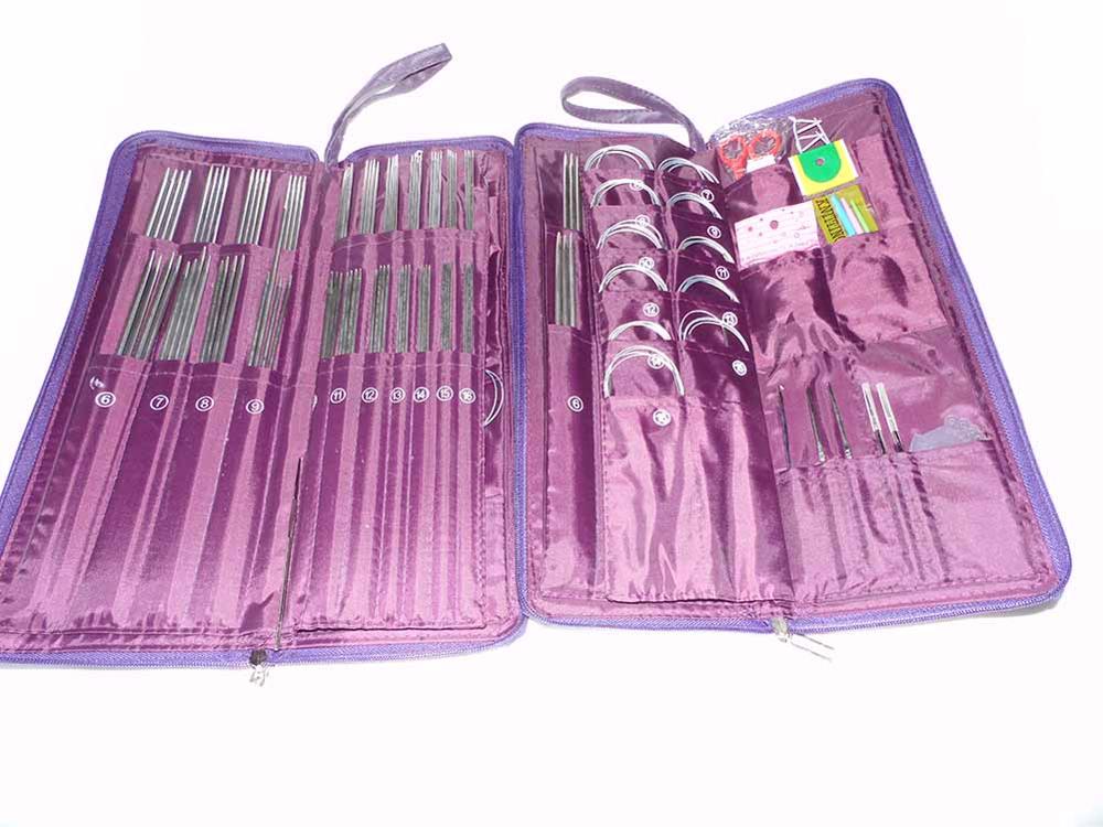 Stainless Knitting Needle Set 25cm 35cm Straight Needle Set 80cm Circular Needle Set Crochot Hooks DIY Knitted Tool Set PU Bag