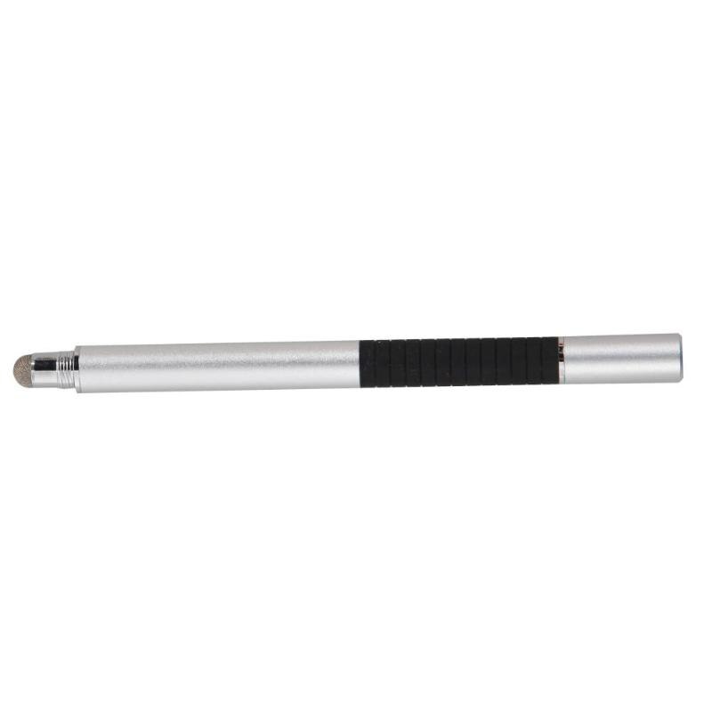2 en 1, multifunción, lápiz capacitivo, bolígrafo de punta fina redonda, punta fina, Lápiz de pantalla táctil, para todos los teléfonos inteligentes, tableta, iPad: Plata