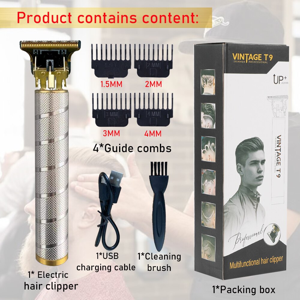 Cortadora de pelo trimmer cortapelos profesional hombre recortadora barba corta pelo hombre cortadora pelo maquina de pelar hombre T9 para hombre 6 9 MM máquina de corte de pelo profesional Vintage maquina cortar pelo: silver spiral