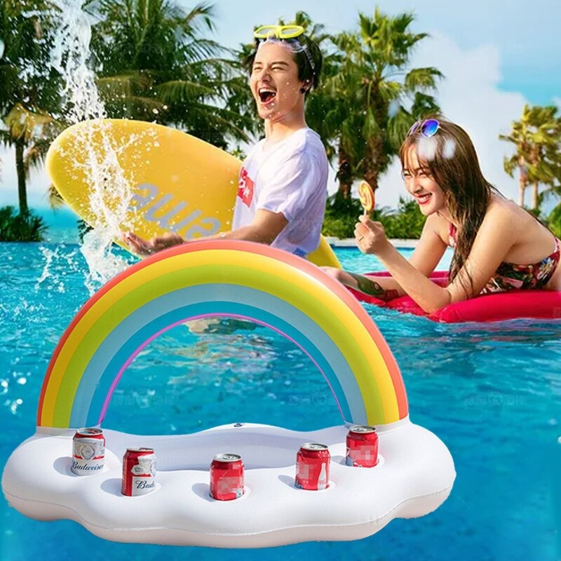 35inch Swimming Pool Floating Holder Inflatable Pool Float Table Outdoor Water Play Supplies Rainbow Pool Drink Holder