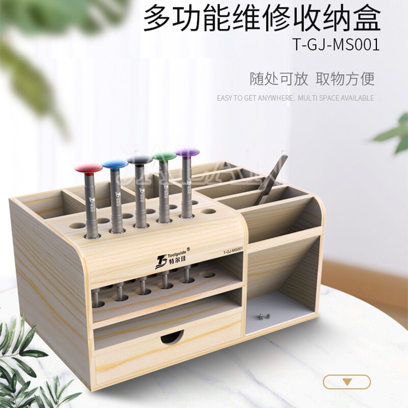 Multi Functional Storage Box Mobile Phone Repair parts Smartphone Opening Tools screwdriver Collector wooden box