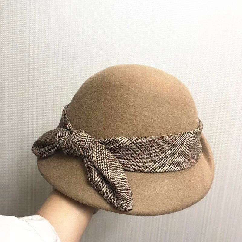 Nieuwe Herfst en Winter Wollen Jazz Hoed Retro Klassieke Platte Rand Vilten Hoed Grote Rand Hoed Mode Hoge Hoed HHF Petten & Hoeden (Kleur