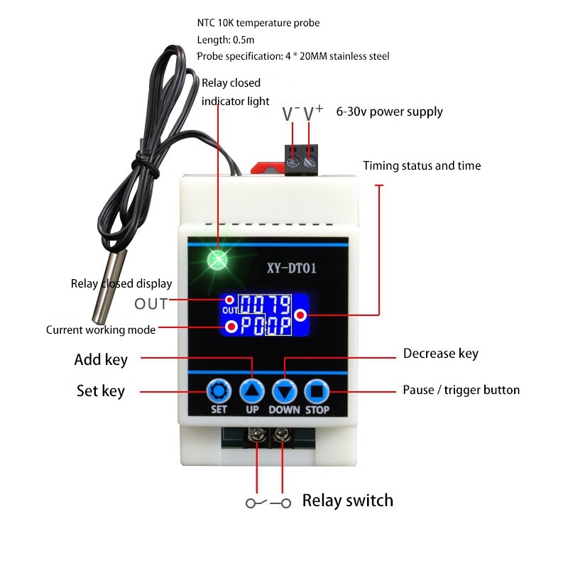 XY-DT01 Digital Thermostat High-Precision Digital Display Temperature Controller Module Cooling and Heating 30A Relay