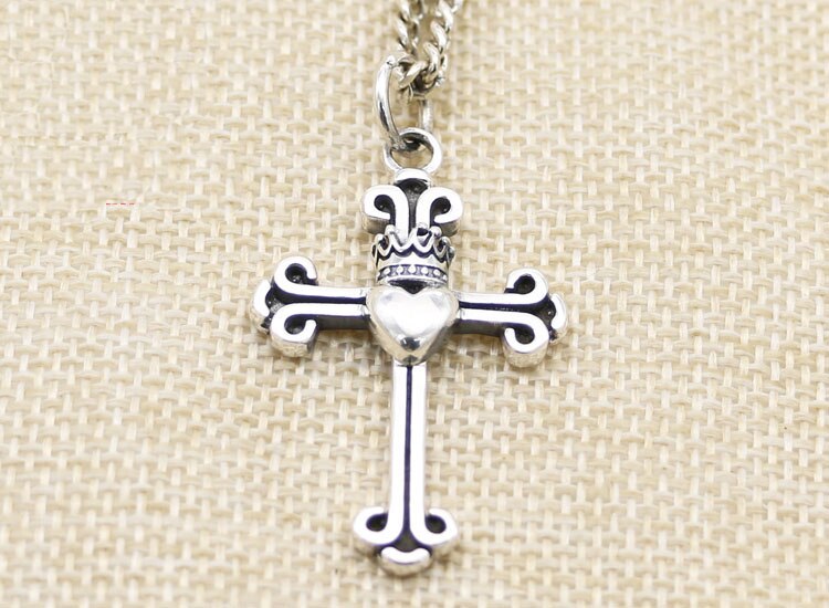 925 sterling zilveren kruis hart kroon liefhebbers hanger sieraden bedel  a5563