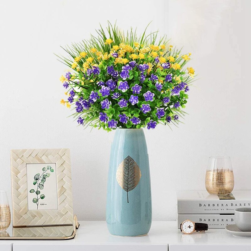 16Pcs Kunstbloemen Outdoor Uv-bestendig Struiken Planten Voor Opknoping Planter Thuis Bruiloft Veranda Raam Decor