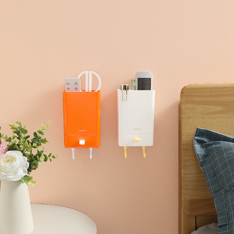 Wall Mount Bedside Organizer Storage Box Adhesive Bedside Shelf Accessories Pen Holder Stand Rack For Bedroom Bathroom Office