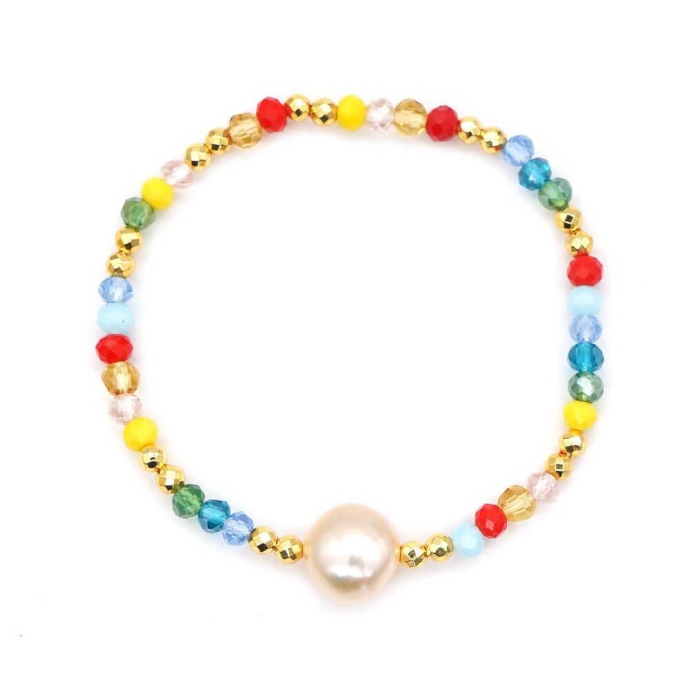 gehen2Boho Süßwasser Perle Charme Armbänder Für Frauen Schmuck Sommer Strand Bunte Kristall Perlen Armbinde Pulseras Joyerias