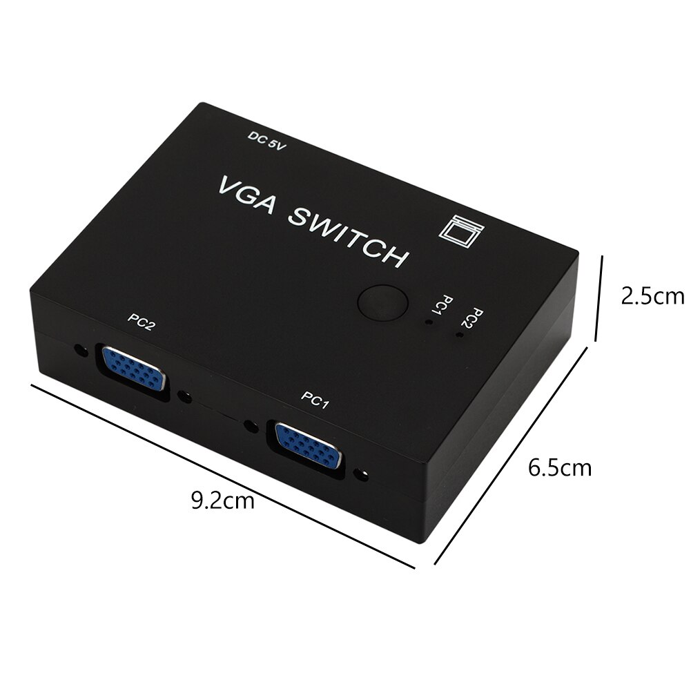 2 In 1 Out Switcher 2 Port VGA Switch Box VGA for Consoles Set-top Boxes 2 Hosts Share 1 Display for Notebook Projector Computer