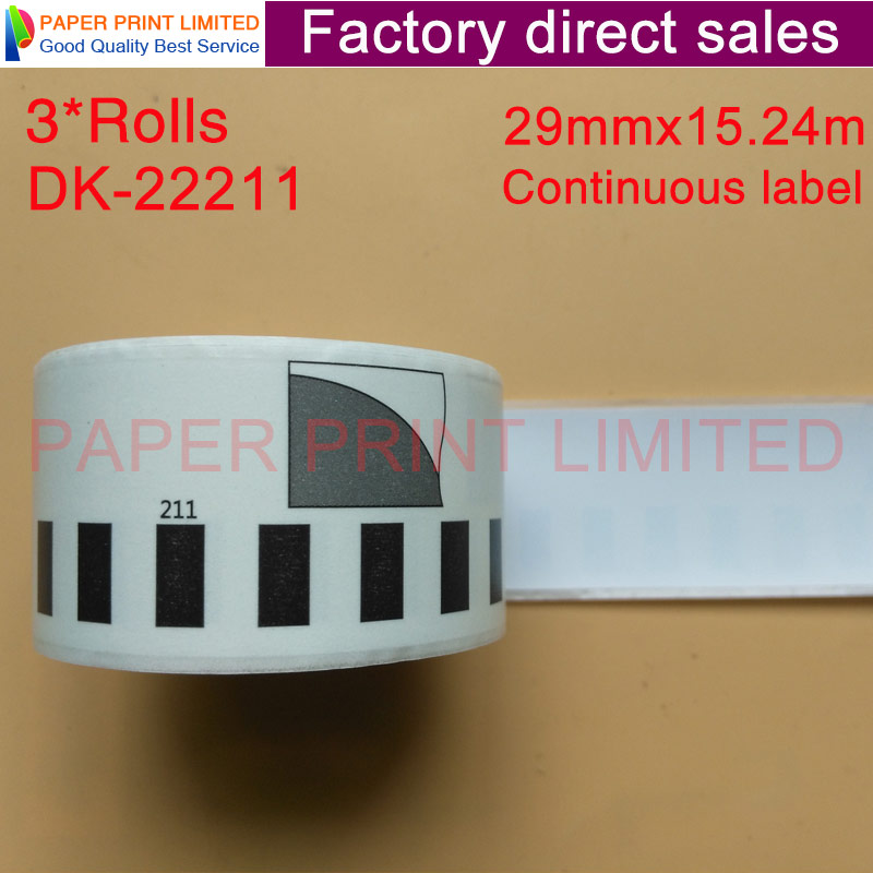 3 Refill Rolls Compatible DK-22211 Label 29mm*15.24M Continuous Compatible for Brother Label Printer White Color DK-2211