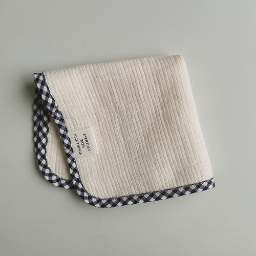 Korean Style Cute Cotton Gauze Checked Edging Napkins Placemats Rags Dust Cover Photo Background: Black plaid