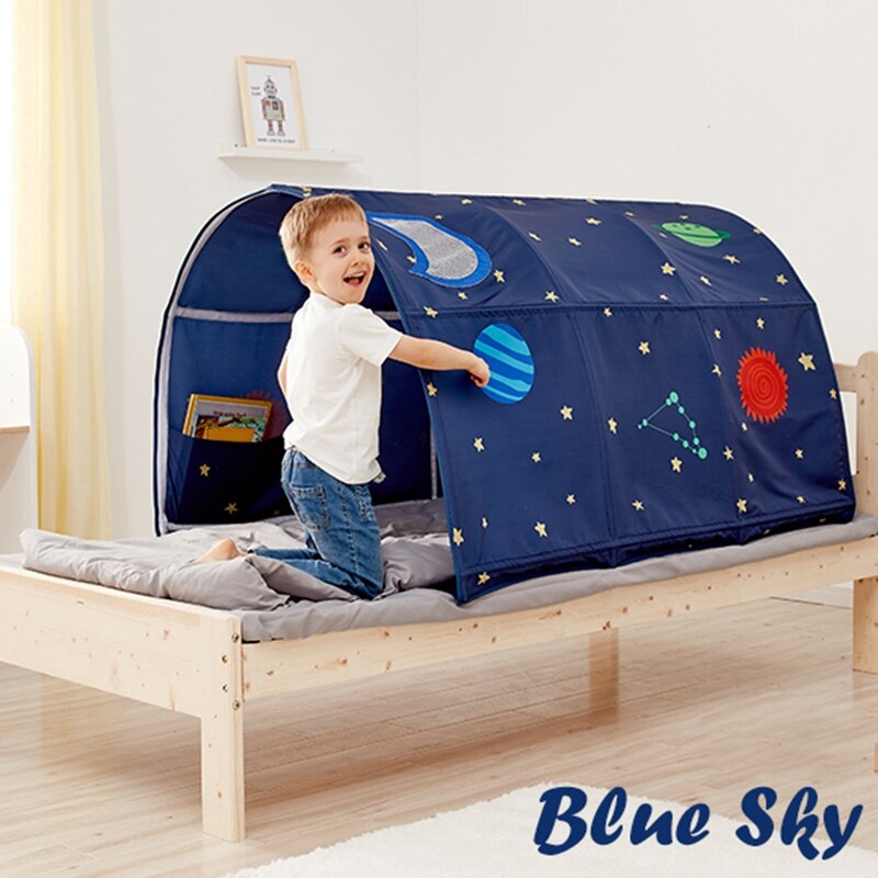 Tente De Lit Enfant Thème Espace - 80x220 Cm, Polyester, Pliable, Pour Chambre Et Jeu