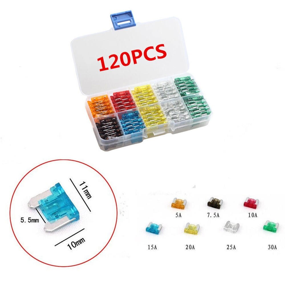 120Pcs Assorted Car Truck Mini Low Profile Fuse Micro Blade Fuse Set Kit