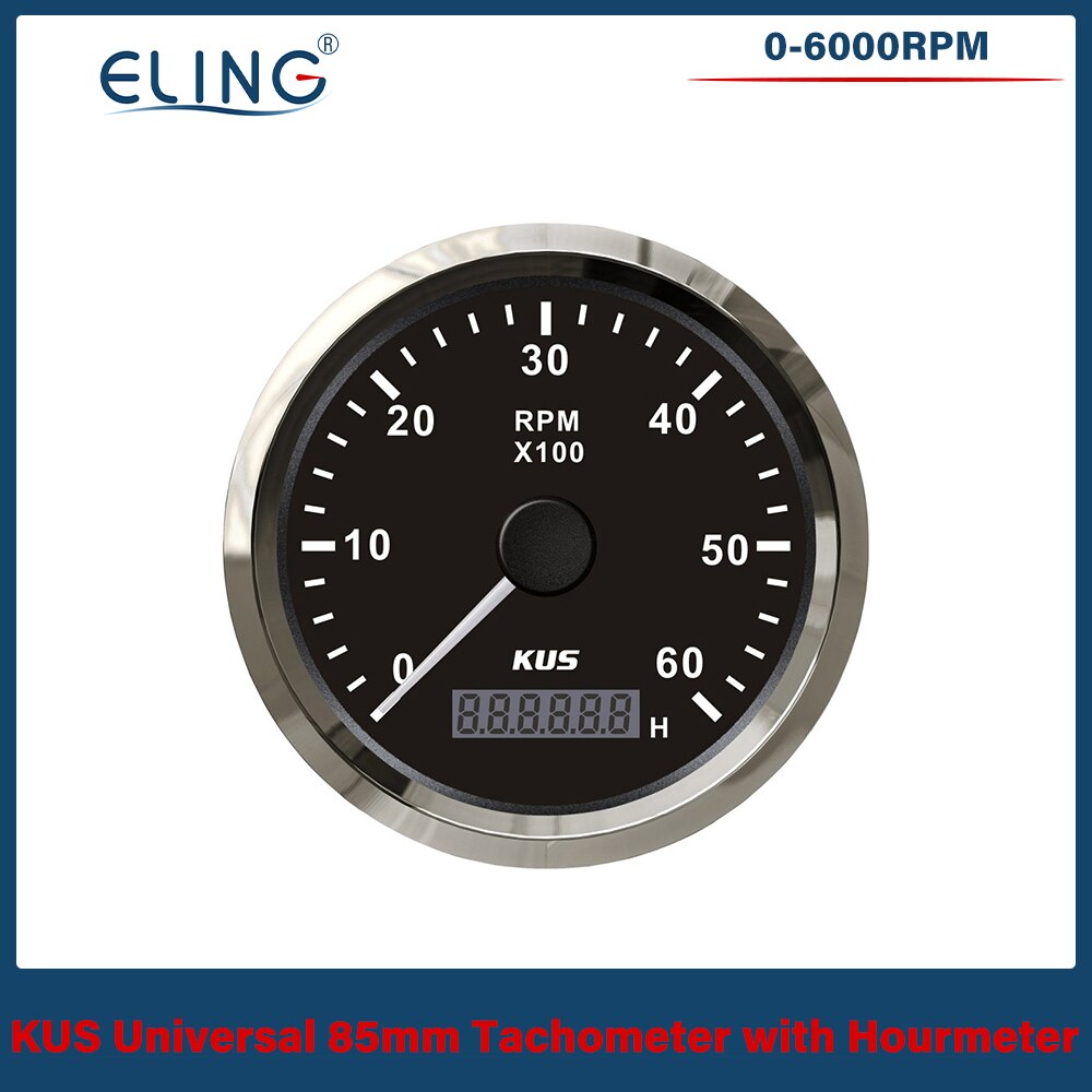 KUS 3000/4000/6000/8000 RPM Drehzahlmesser 85mm Umdrehung Zähler Auto Stiefel Tacho Messgerät mit Stunde Meter verrotten Gelb Hintergrundbeleuchtung Wasserdicht: 6KBS