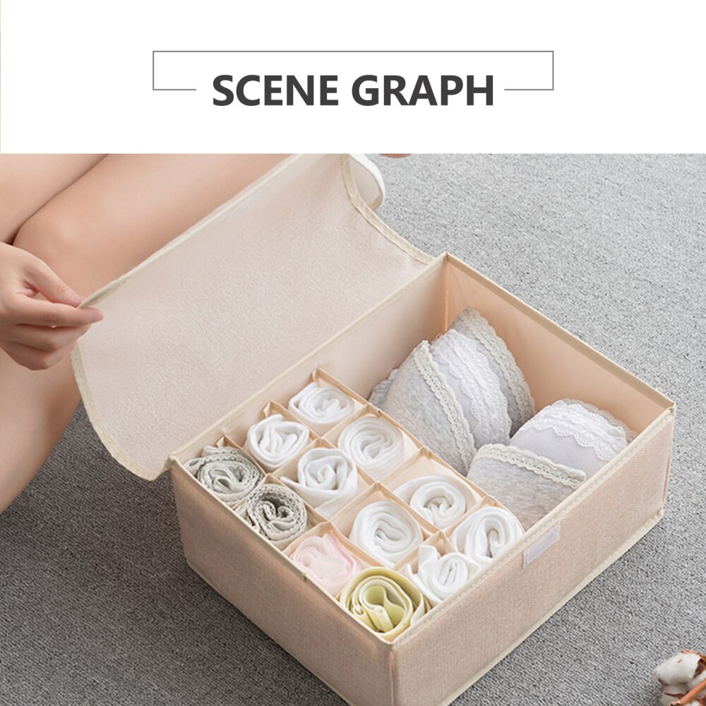 1pc Collapsible Cotton Linen Foldable Portable Covered Container Storage Box for Underwear Indoor House Home Bar Women